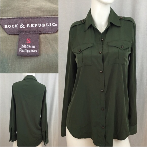 Rock & Republic Tops - 💄Small Rock Republic Army Green Button Down Shirt