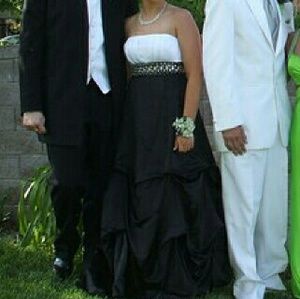 Black and white prom dress with jewel belt