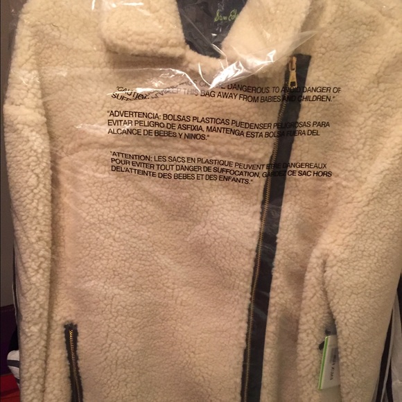 Sam Edelman Faux Fur/leather coat w gold hardware - Picture 3 of 4