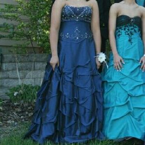 Navy blue prom dress with silver and black beading