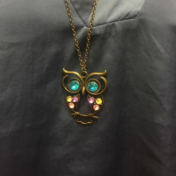 NWT 💎 Gem Owl Necklace, Brass