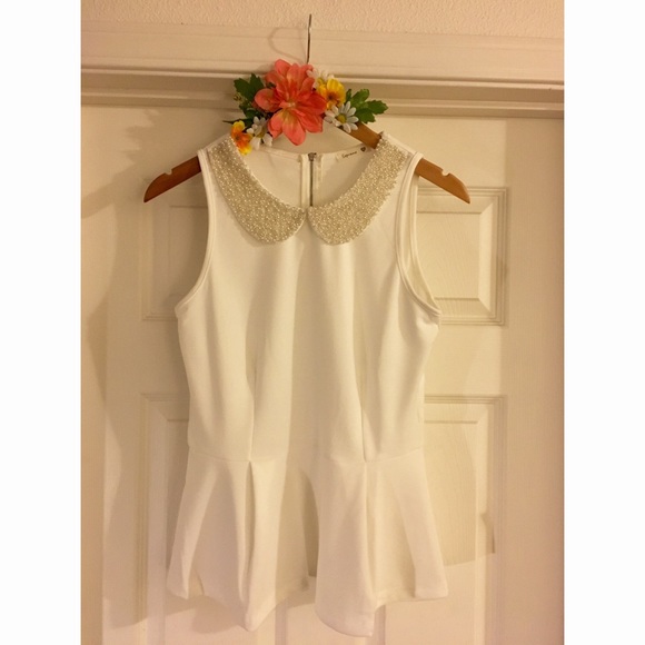 Beautiful white beaded peplum top - Picture 3 of 3
