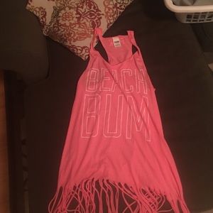 Pink by VS beach bum shirt with fringe
