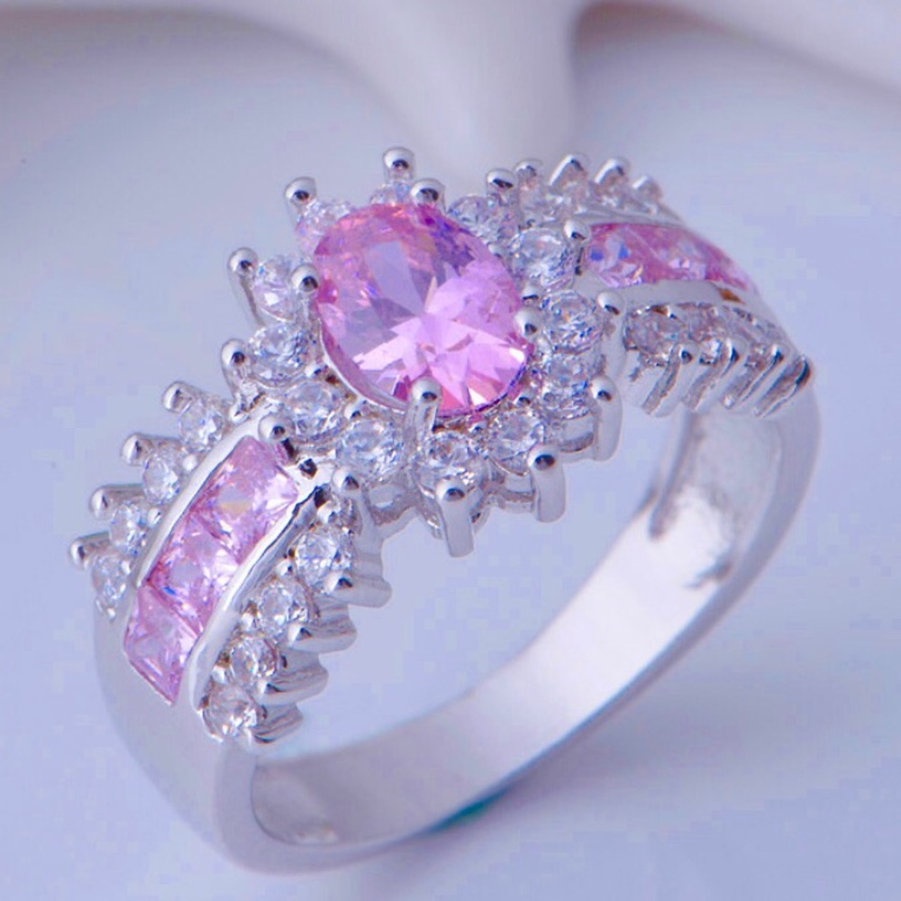 925 Sterling Silver Pink & White Topaz Gemstones