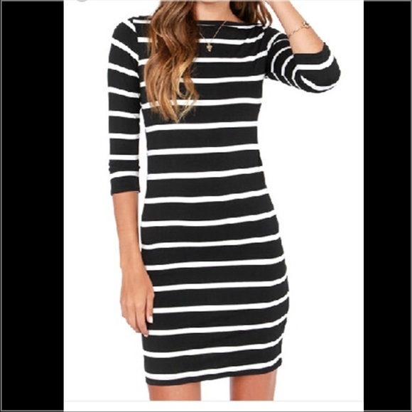 Soprano Bodycon 3/4 sleeve black& white Dress