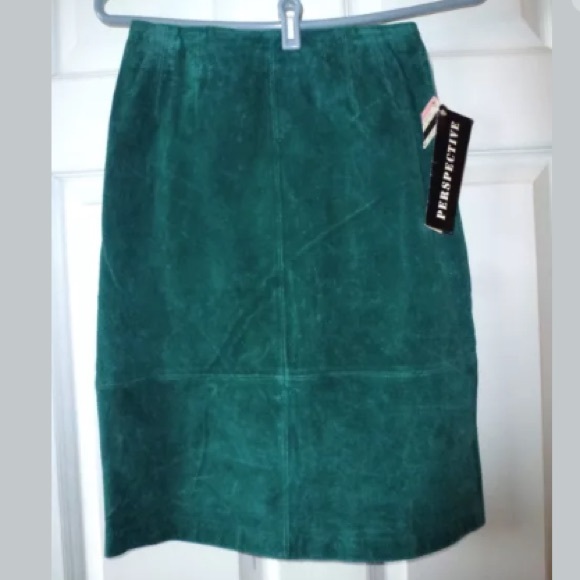 NEW! Emerald Green VINTAGE Suede Pencil Skirt Sz 5 - Picture 1 of 4