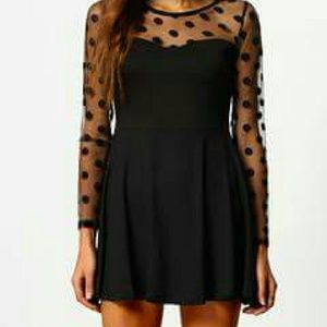Black polka dot mesh skater dress