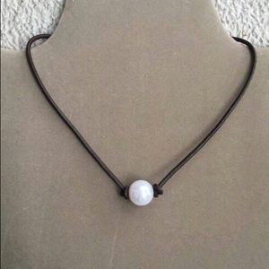 Black leather choker necklace