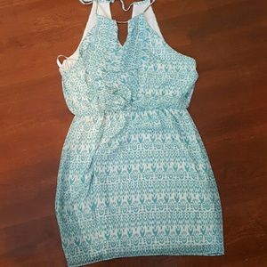 Bisou Bisou Sleeveless Blue and White Print Dress