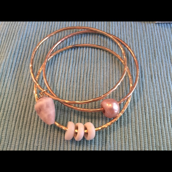 14kt Gold Bangles w Dangling Sea Charms - Picture 2 of 3