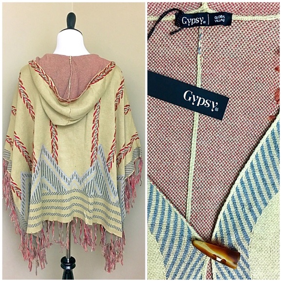 Gypsy05 Urban Boho Taino Graphic Intarsia Poncho - Picture 4 of 4