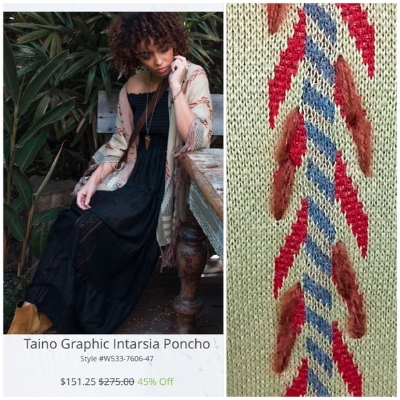 Gypsy05 Urban Boho Taino Graphic Intarsia Poncho - Picture 2 of 4