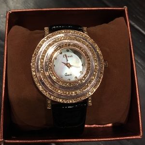 Black and rose gold watch