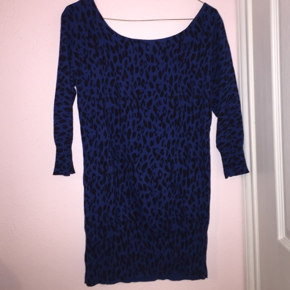 Sexy dark blue leopard print fitted sweater dress