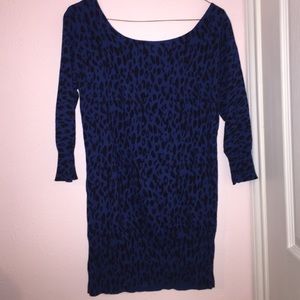 Sexy dark blue leopard print fitted sweater dress