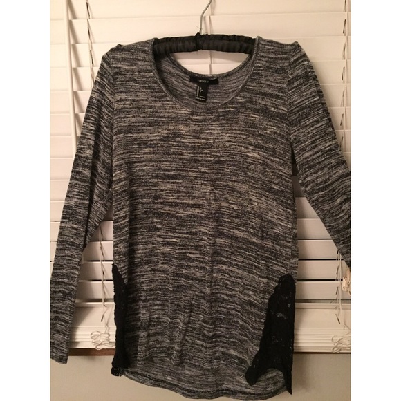 Gray sweater with lace detailing