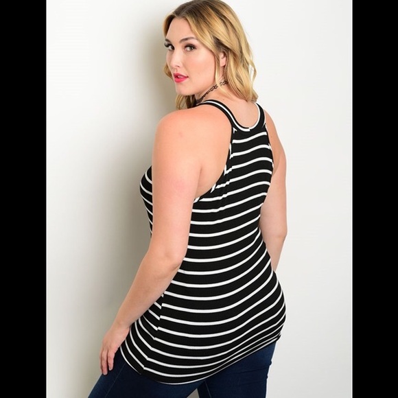 Black & White☄️Striped Ribbed Tank☄️Plus Sizes - Picture 2 of 2