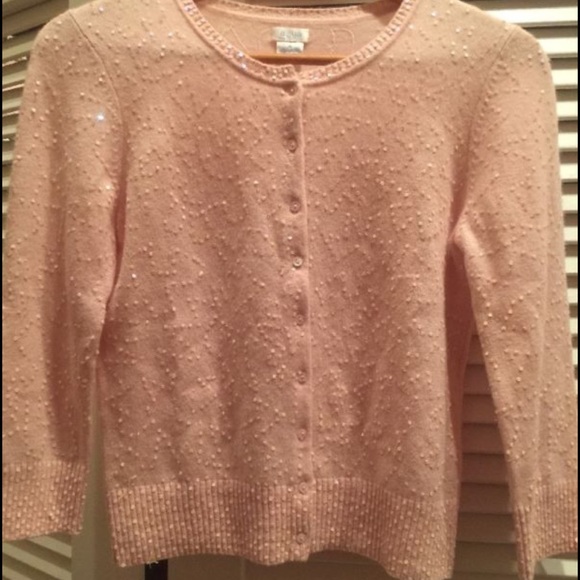 Aqua cashmere soft pink cardigan sequins m NWOT