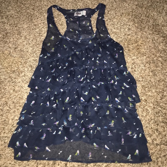 Bird print ruffle tank top