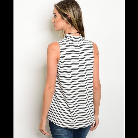 STRETCHY MOCK NECK TANK Striped Black & White - Picture 2 of 2
