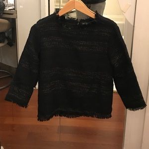 Blue and black tweed short sleeve blouse