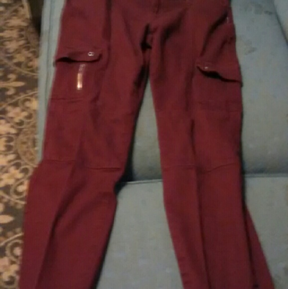 Burgundy colored stretch jeans
