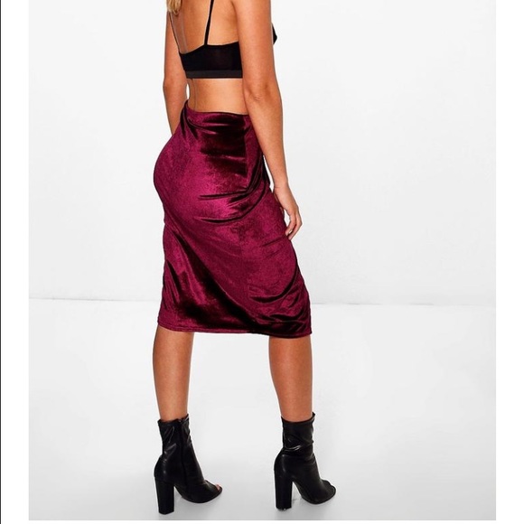 Lucy Asymmetric Wrap Velvet Midi Skirt - Picture 3 of 4