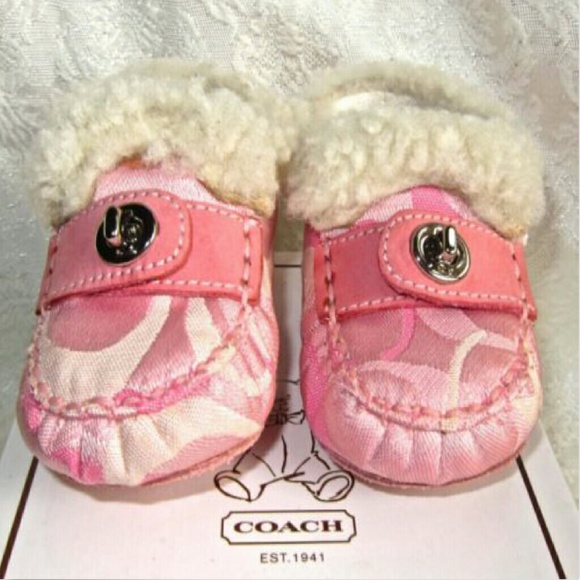 Coach Other - Coach Pink Optic Shearling Baby Slippers-NEW