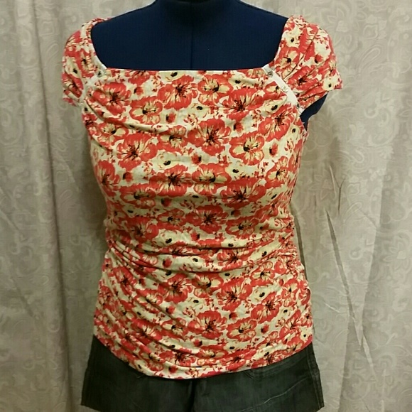 WHBM WOMENS TANGERINE FLOWERS SHIRT