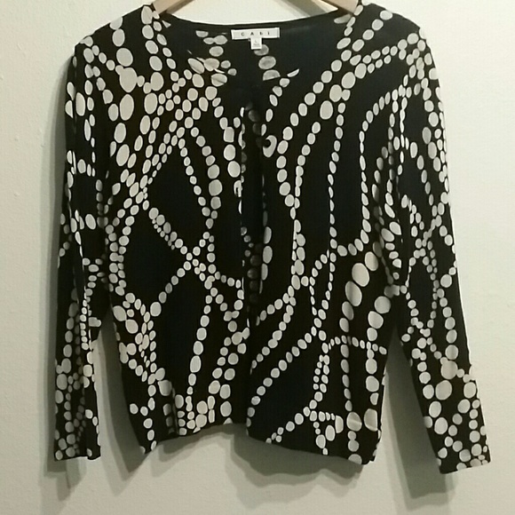 CAbi black and beige dot detail cardigan