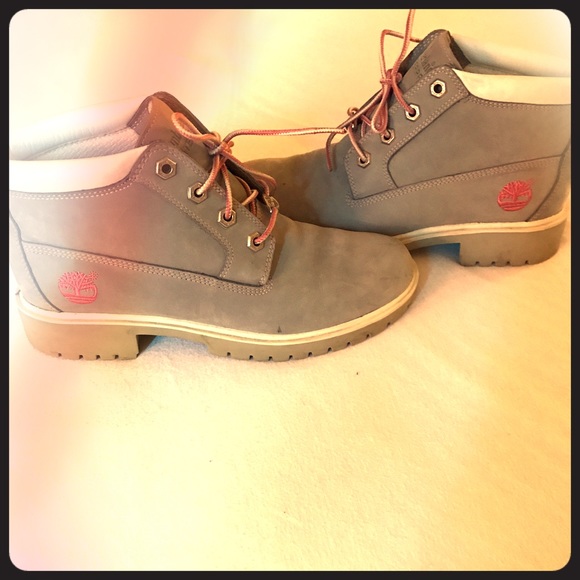 Timberland boots light grey pink and white