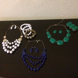 Costume jewelry lot , 3 sets, green, white & blue