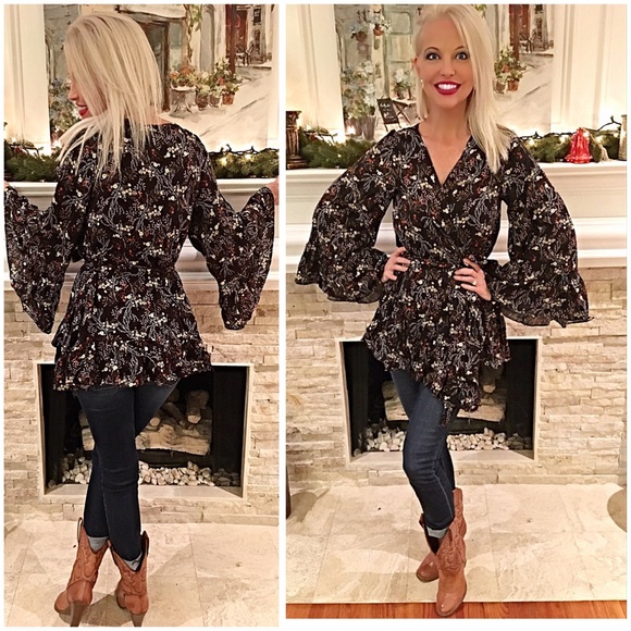 Gorgeous top/wrap retro style floral tunic LAST 1 - Picture 2 of 4