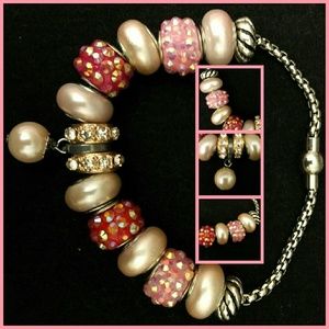 Pink Pearl & Rhinestone charm bracelet