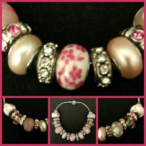 Pink Porcelain & Pearl Murano bead bracelet