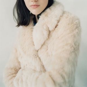 Zara Trafaluc Faux Fur Beige Winter Coat Sz S