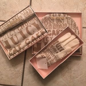 Juicy couture hat, glove and scarf