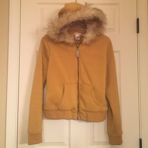 Mustard yellow zip up hoodie with fur