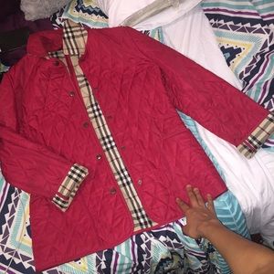 Red Burberry quilted jacket