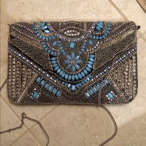Large leather satchel with sequin detail