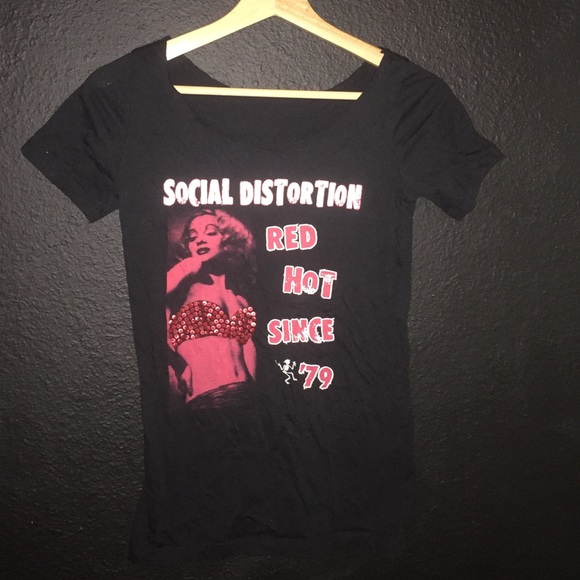 Black social distortion shirt.