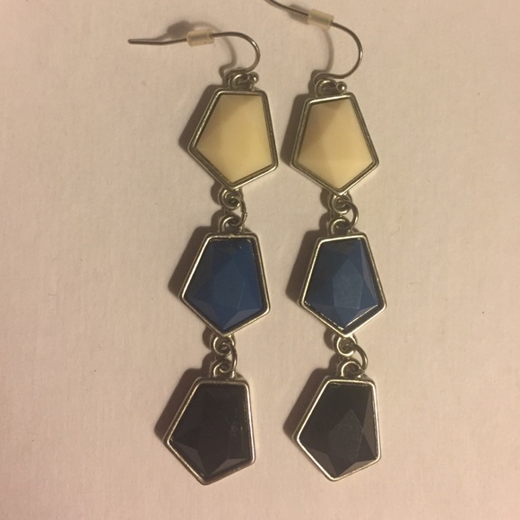 Tricolor Blue, White, Black Silver Dangle Earrings