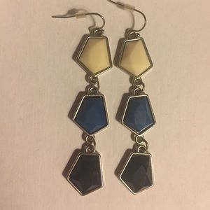 Tricolor Blue, White, Black Silver Dangle Earrings