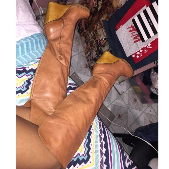 Ralph Lauren leather wedge knee high boots