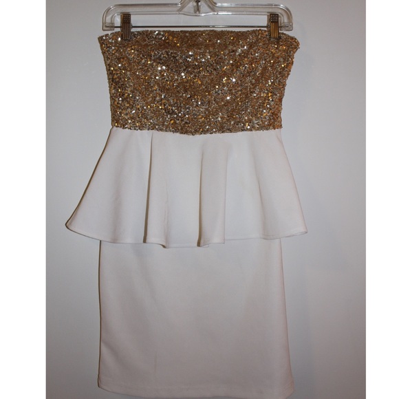 Gold sequin peplum mini dress