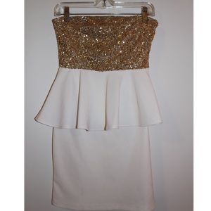 Gold sequin peplum mini dress