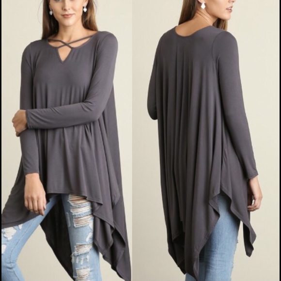 🍁🍂SALE🍂🍁 UMGEE GRAY CRISSCROSS TUNIC - Picture 2 of 3