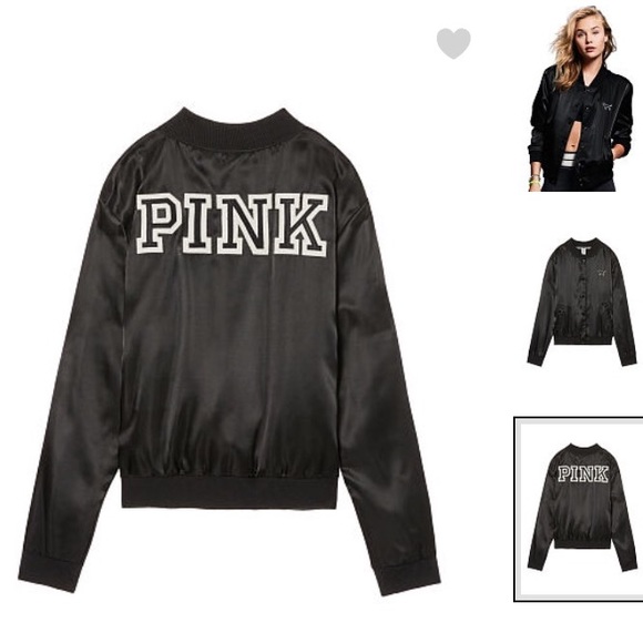 ❌sold❌💗NWT  RARE VS PINK SATIN BOMBER JACKET - Picture 2 of 4