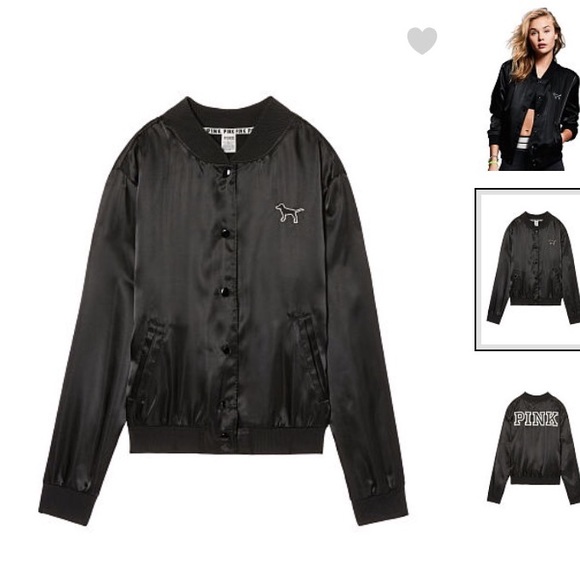 ❌sold❌💗NWT  RARE VS PINK SATIN BOMBER JACKET - Picture 3 of 4