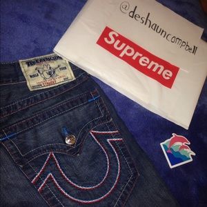 True Religion Men's Denim Jeans Red White Blue